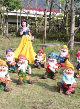 玻璃钢卡通人物白雪公主小矮人雕塑户外公园林景观幼儿园装饰摆件