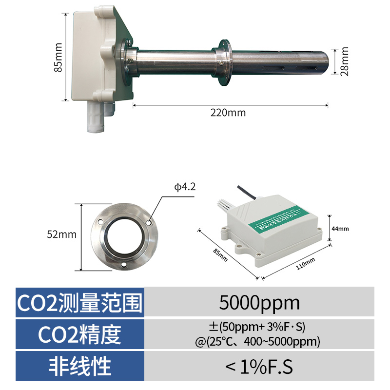 测管二氧a化碳管感器农业CO2温湿度变送器传道大棚气体浓度检风仪 - 图3