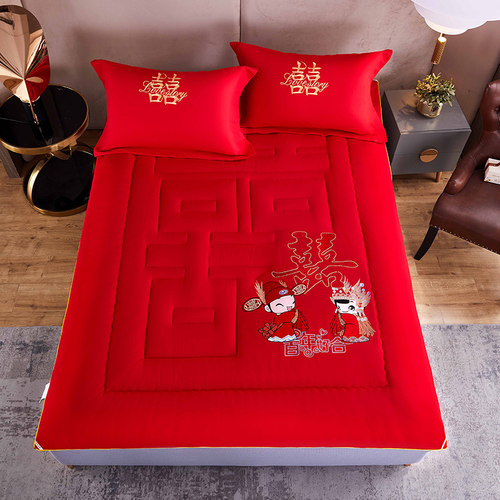 大红色婚庆床褥软床垫结婚褥子双人1.8mJ床垫炕被家用新房喜庆陪-图1