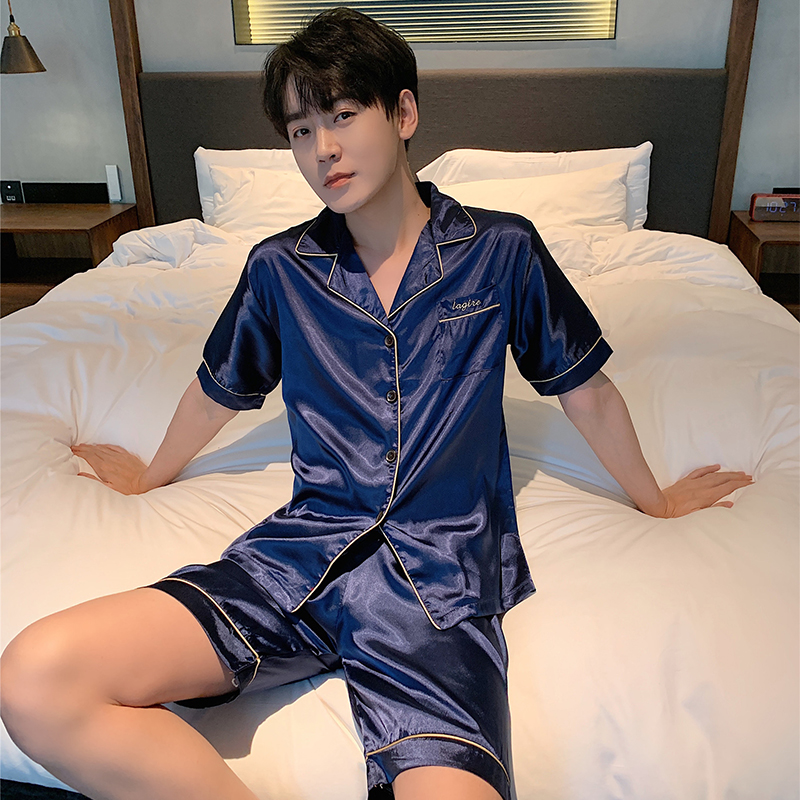 极速Men's Stain Silk Pajama Set Plus Size 5XL Men Pajamas Si - 图3