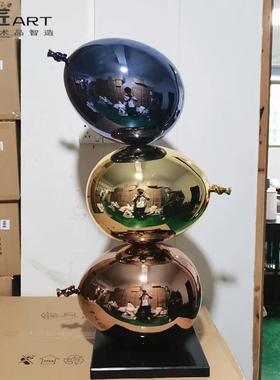 现代创意玻璃钢电镀雕塑艺术品酒店样板间室内客厅炫彩Z色气球摆