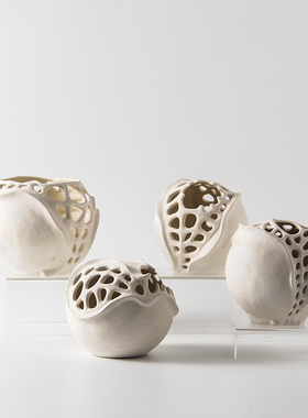 梵其简约现代抽象艺术摆件v陶瓷镂空工艺品样板间酒店民宿软装饰