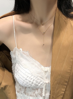 工厂销欧美风双层豆豆项链女w潮网红锁骨链气质ins简约脖子饰品颈