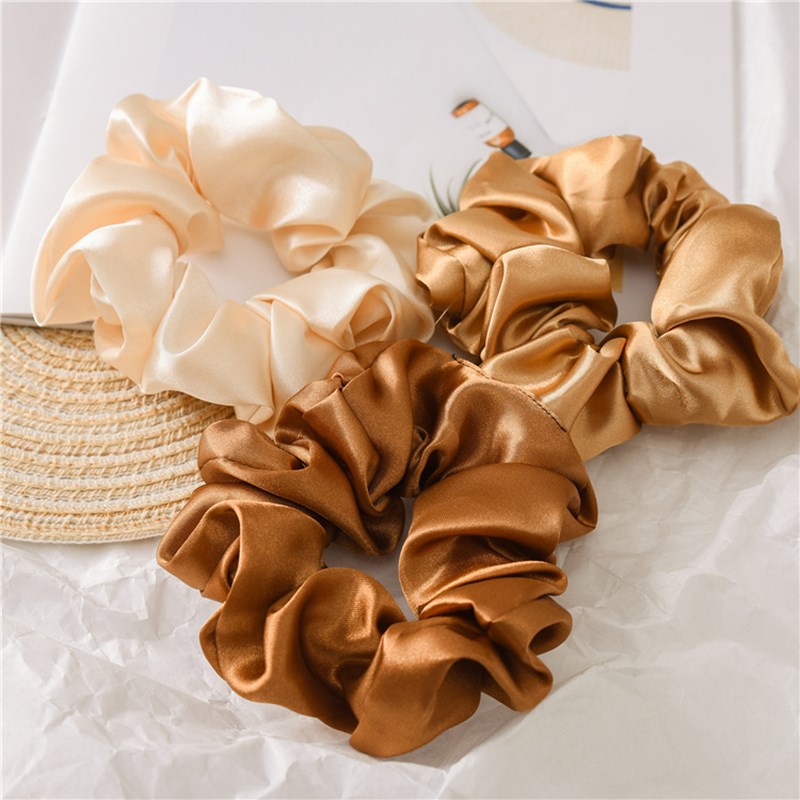 速发1PC Satin Silk Solid Color Scrunchies Elastic Hair Bands - 图0