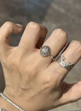 中古vintage点钻拉丝戒指叠戴冷淡风开口食指戒精致个性小众指环