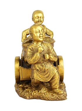 纯铜运财童子居i家风水摆设推车送宝财源滚滚聚宝盆招财摆件