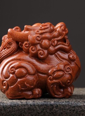 印尼紫檀天动物禄貔貅把件红木雕客厅摆件工艺品车复.古怀旧送礼