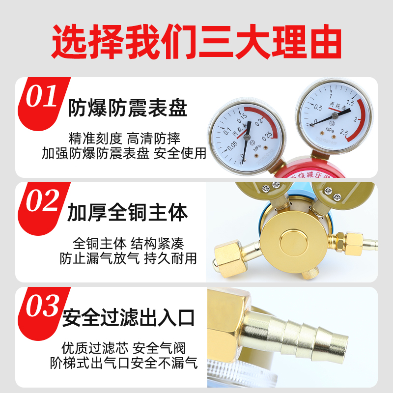 新品减压阀调压阀氧气减压阀 乙炔减压阀防震丙烷减压器 氧气表压 - 图1