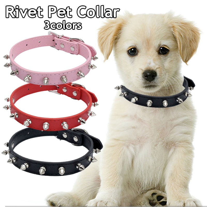 Cans Dog Leather Spiked  tuddAed Collars Atti-biteSLeather S - 图1