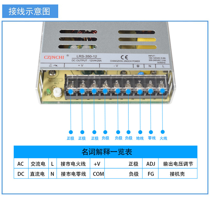 220转24V12V5V开关p电源LRS-50/100/200/350W超薄小体积直流变压-图2