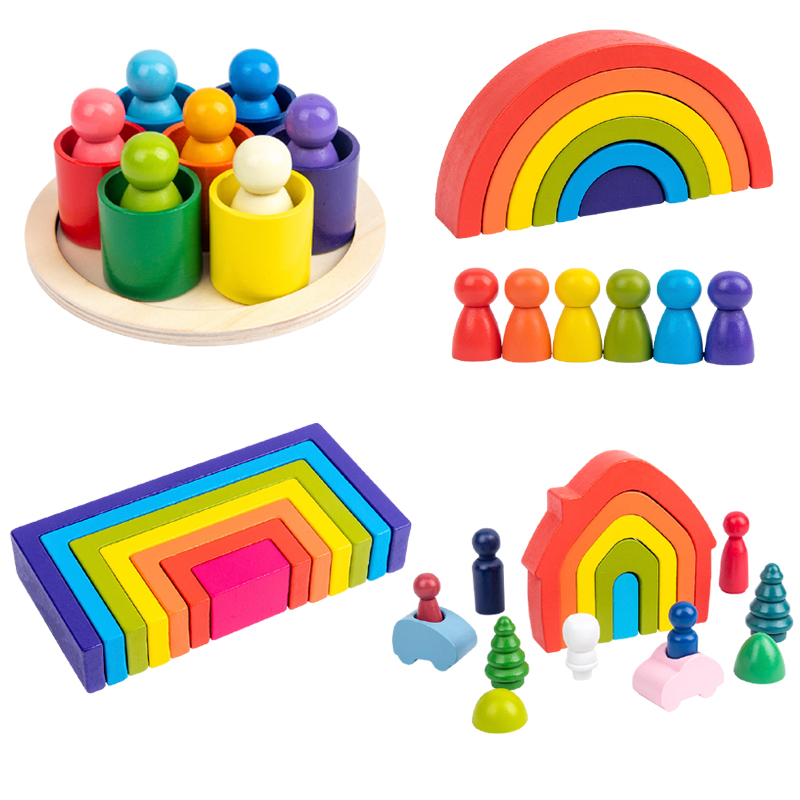 网红Wooden toys DIY assembled house rainbow building blocks - 图0