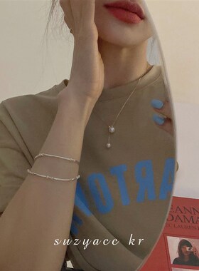 韩国金色珍珠颈链可调节小吊坠项链锁骨链2M021年新款女夏设计感