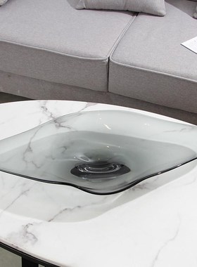 家居现代酒店前台摆件 灰色玻璃水果盘样板房装饰售楼处摆场摆设