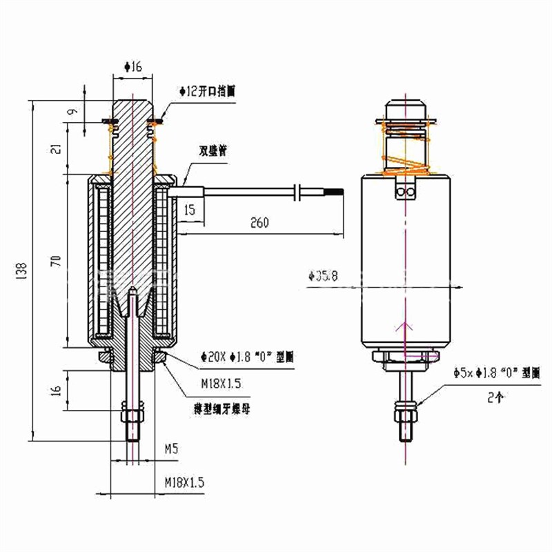 推拉式圆管电磁铁36/70TL 外径36mm 撞击型  行程14mm推力1KG 24V - 图0