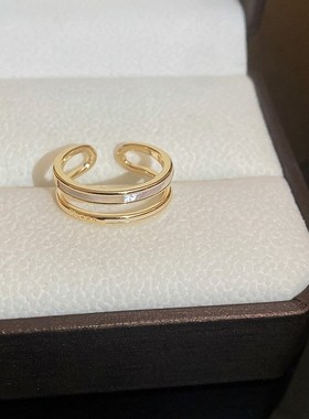 真金电镀锆石镶钻几开口戒指轻奢小众时尚食指戒网红百搭手饰