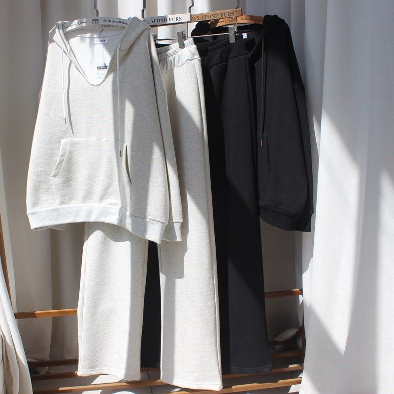 2023秋装连帽卫衣新款韩版宽松黑色显瘦长袖套头女卫衣卫裤套装潮,淘宝优惠券,粉丝福利购,淘宝优惠卷