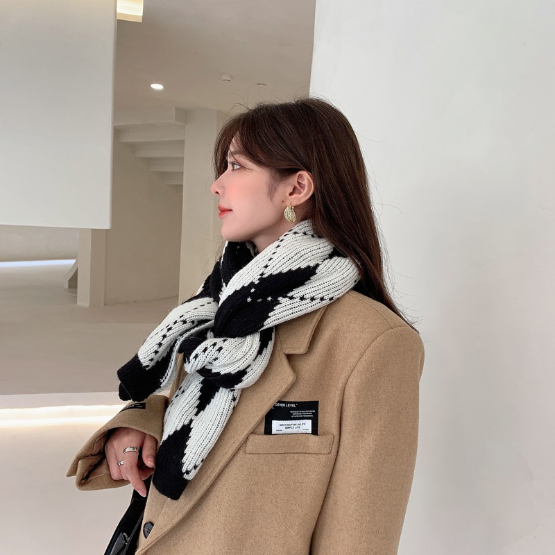 推荐Winter New Cashmere Scarf Imitated Cashmere Black And Wh-图2