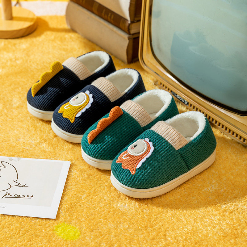 儿童棉拖鞋包跟冬季男孩居家小孩子室内男童恐龙T女童宝宝保暖棉 - 图0