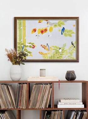 二狗姑娘 四季的花m鸟 新中式餐桌客厅餐厅花卉挂画装饰画墙壁画