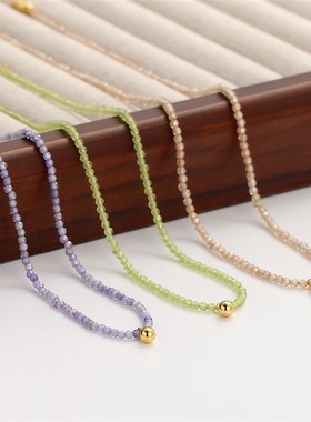 多切面闪亮锆石串珠项链小金豆高级感项链女百搭V轻奢简约锁骨链