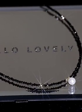 甜酷精致冷淡风黑色水晶项链高级感珍珠颈K链小众设计时尚锁骨链