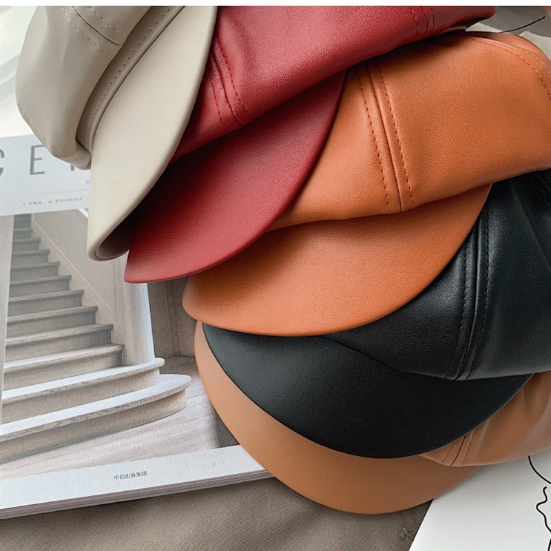 速发Fashion Leather Newsboy Cap Quality Artist PU Leather Fe - 图3