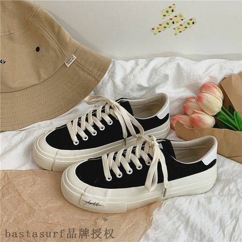 速发2021 spring Student Korean canvas shoes female flat heel-图0