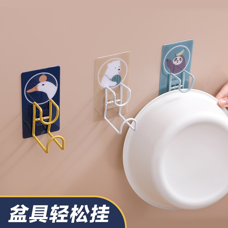 推荐Creative cartoon washbasin adhesive hook punch-free trac - 图0