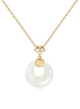 S925银宫主福气平安扣项链女天然白玛瑙吊坠轻奢古W风毛衣链