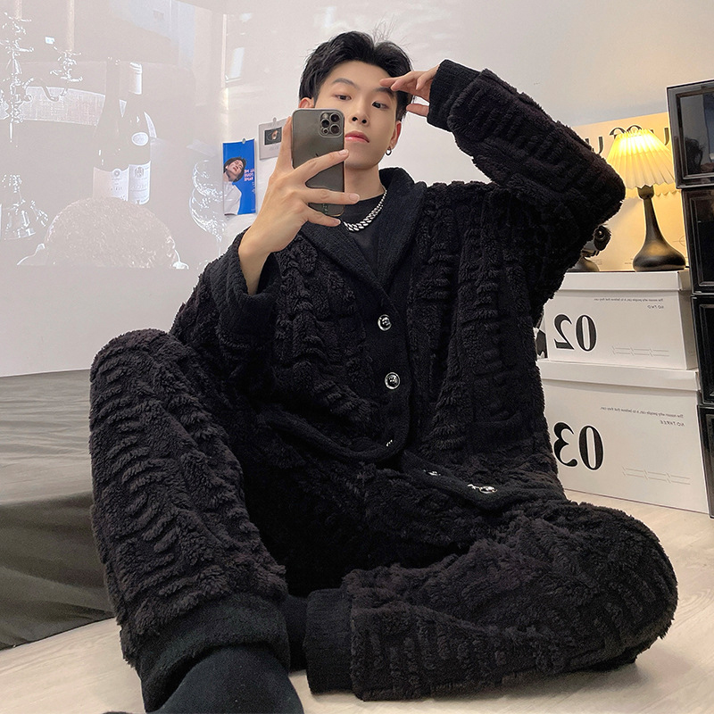 推荐Newest Men's Winter Thicken Warm Flannel Pajamas Sets Ma - 图3