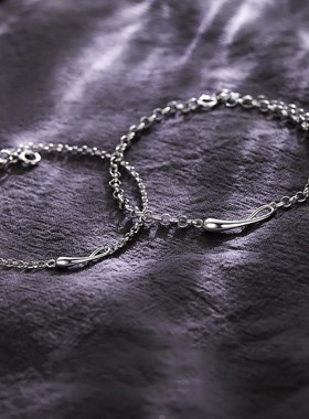 情侣手链女一对情侣款定制刻字小众简约银素链情人节礼物送男朋友