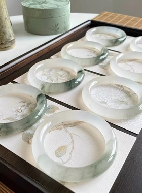 天然不知春天山翠手镯新疆高冰种飘花圆条少女款玉镯子金丝玉手镯