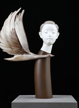 现代简约侘寂风创意大雁人物摆件家居客厅L玄关软装饰品样板间摆