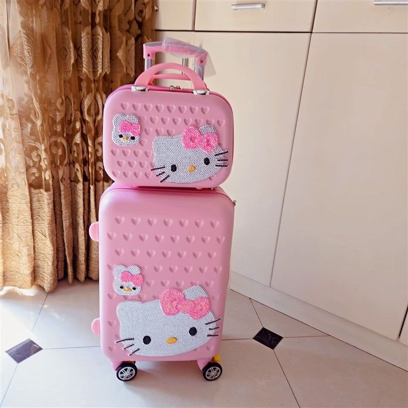 儿童猫咪行李箱20寸子母旅行箱少女心粉色贴钻拉杆箱学生登机箱,淘宝优惠券,粉丝福利购,淘宝优惠卷