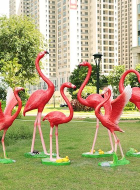玻璃钢仿真火烈鸟雕塑户外园林景观动物摆件花园别墅假山水池装饰
