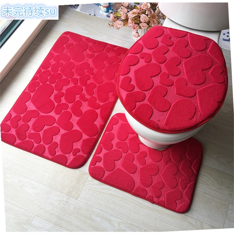 极速3Pcs Bathroom Mat Set Kitchen Bath Carpet Toliet Rug Tap-图0