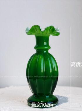 花瓶中古摆件养南瓜玻璃芬水手工家居fenton绿色六角器插花祖母顿