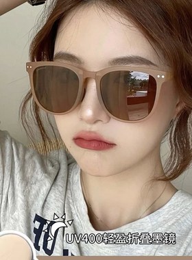 茶色折叠墨镜女士2023新款气垫太阳眼镜偏光开车专用近视镜带度数