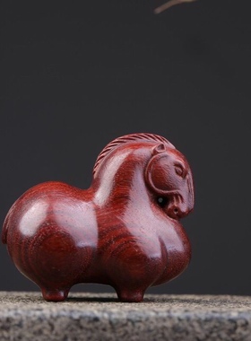 小叶紫檀中式复古唐马手把件湘工精品生肖马小摆件U红木动物工艺