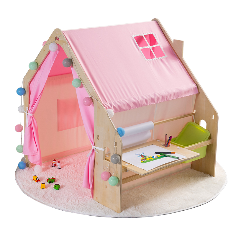 速发帐篷儿童室内女孩公主城堡游戏屋男孩实木制画板小屋房子分床