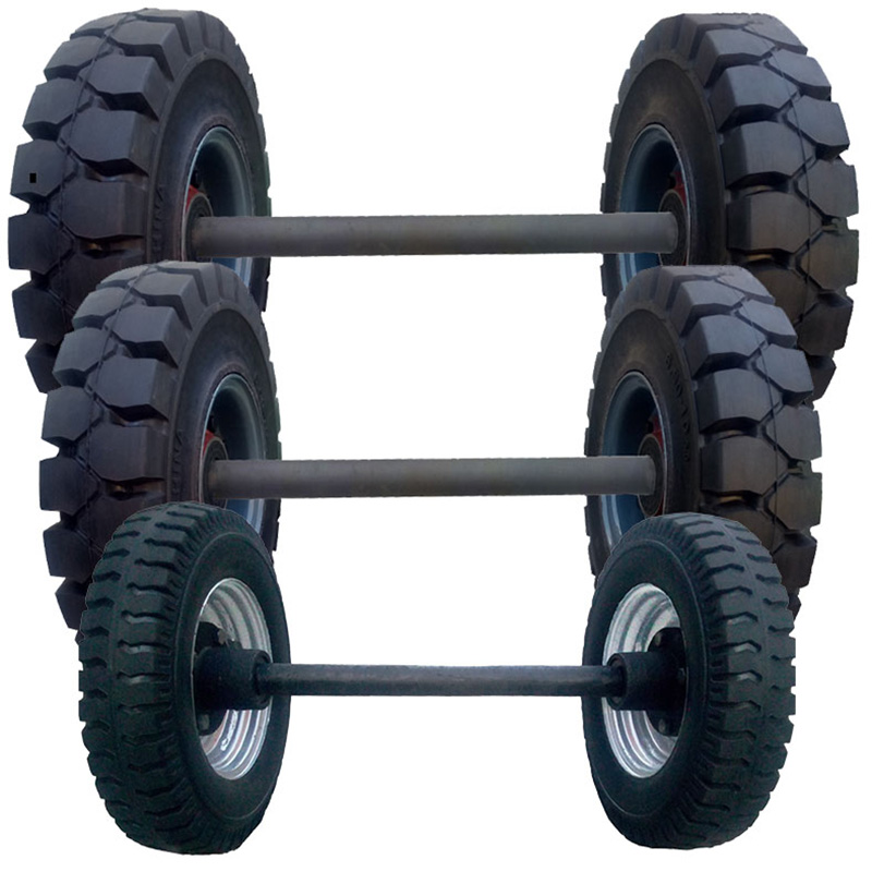 500-8叉车轮子实心橡胶轮胎拖车轮子防爆防轧两轮连轴马车轮后桥 - 图3