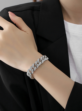 回到未来王嘉尔同款带钻古巴手链男潮钛钢嘻哈小众高级感