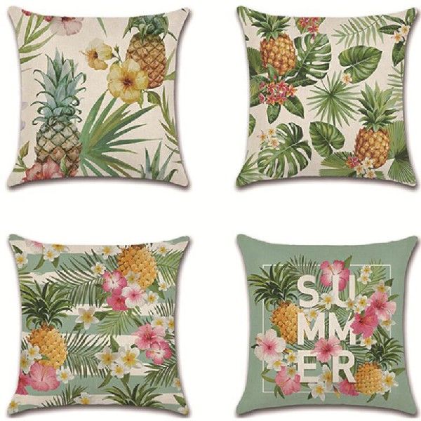 速发2pcs/set Green Color Plant Square Cushion Cover for Sofa-图1