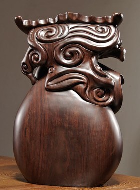 黑檀木雕蝙蝠铜钱福袋摆件送福纳福寓意家居客厅装饰红木工艺礼品