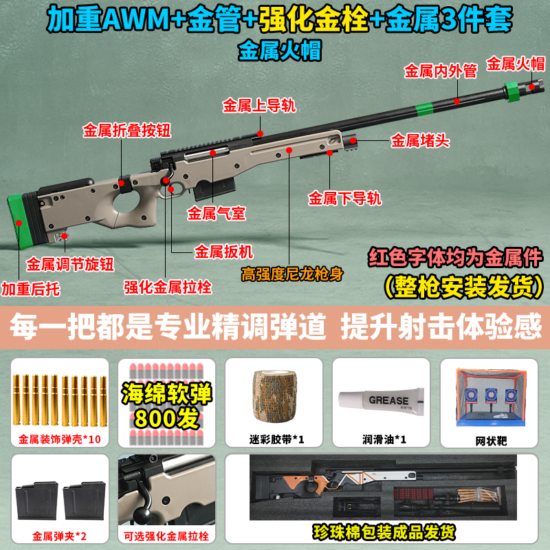 厂家【金属魔改】捷鹰AWM软弹枪吃鸡玩具枪98K模型抛壳大号M2热卖-图0