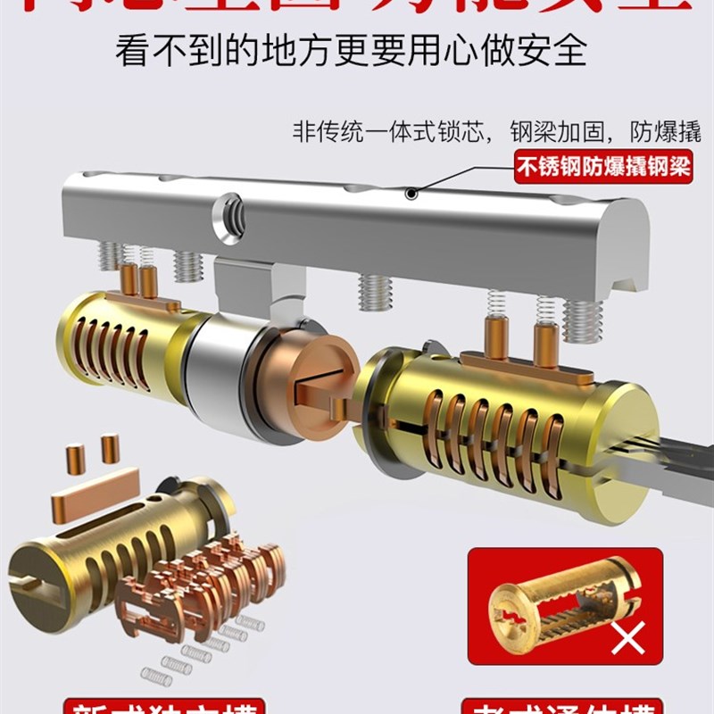 【耐久】4维8槽144牙花叶片防盗门锁芯超C级锁芯通用型家用锁芯 - 图0