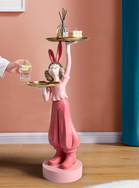 创意女孩托盘大型落地摆件客厅玄关轻奢家居软装饰品乔迁新居现货