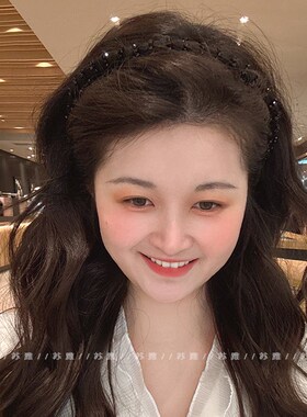 发箍女黑色水晶头箍洗脸专用防滑碎发发卡简约外出百搭压发头窟