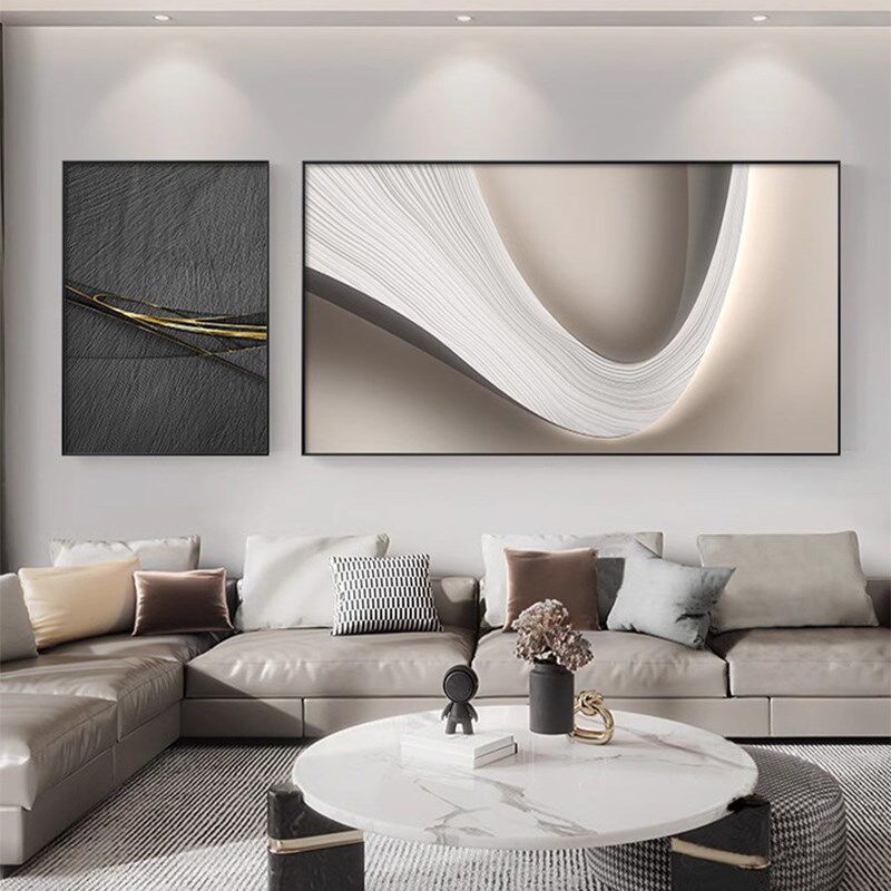 现代简约客厅装饰画黑白极简高级大气挂画抽象艺术沙发背景墙壁画,淘宝优惠券,粉丝福利购,淘宝优惠卷