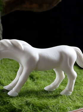 新中式禅意陶瓷动物小马摆件迷你小白马鱼缸盆景微景观园艺装饰品